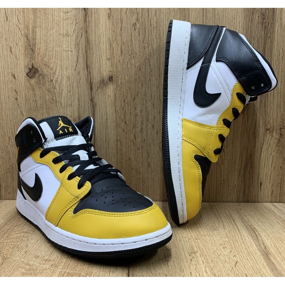 Nike Air Jordan 1 Mid Sneaker Shoe DQ8423 701 Yellow Ochre White Black GS Sz 7Y